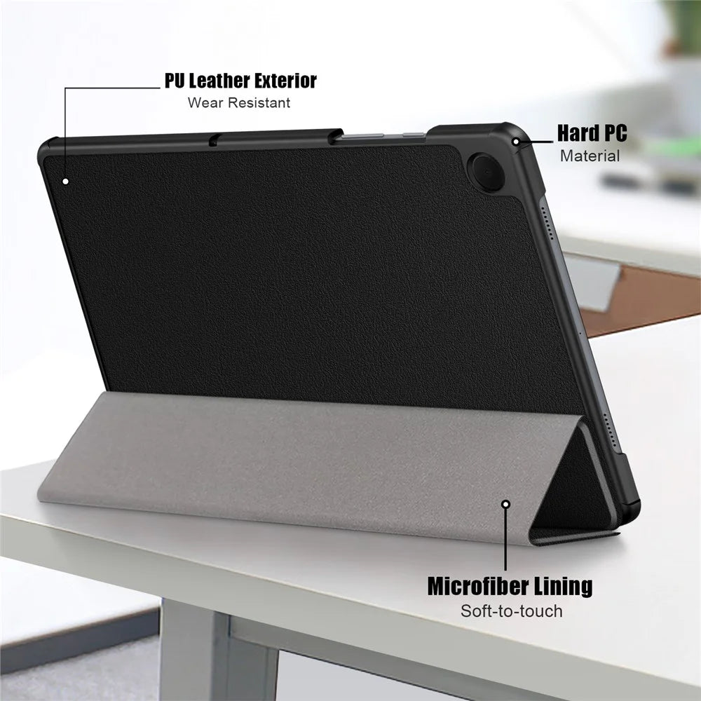 For Samsung Galaxy Tab A11+ / A9+ Solid Color Tablet Case PU Leather+PC Protective Cover with Tri-Fold Stand - Black - 6