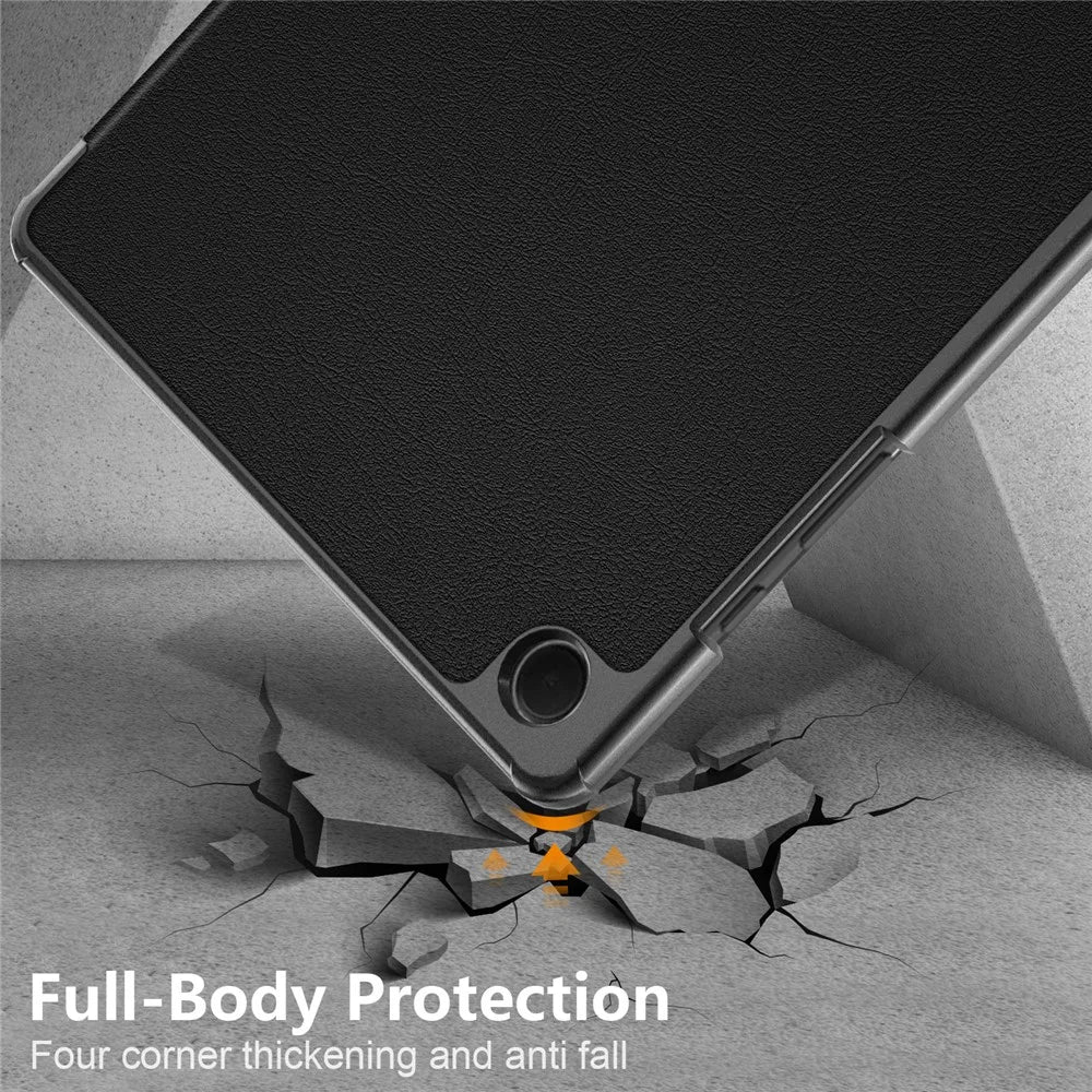 For Samsung Galaxy Tab A11+ / A9+ Solid Color Tablet Case PU Leather+PC Protective Cover with Tri-Fold Stand - Black - 7