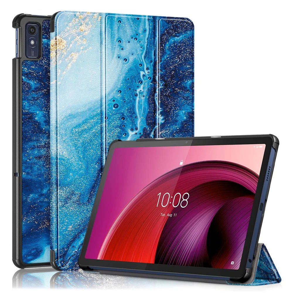 Trifold Stand Cover for Lenovo Tab M10 5G TB-360ZU , PU Leather Pattern Printing Tablet Case with Auto Sleep / Wake - Wave - 1