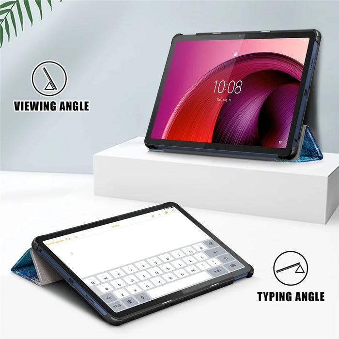 Trifold Stand Cover for Lenovo Tab M10 5G TB-360ZU , PU Leather Pattern Printing Tablet Case with Auto Sleep / Wake - Wave - 3