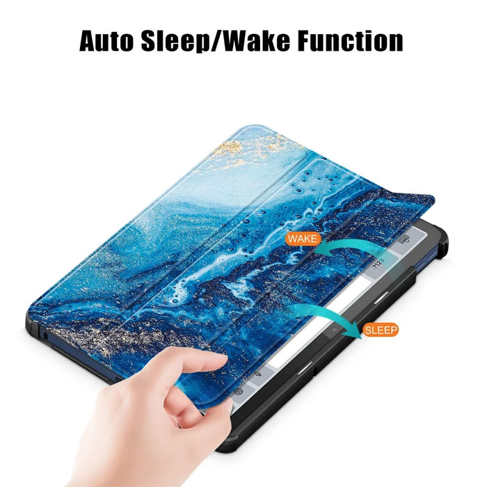 Trifold Stand Cover for Lenovo Tab M10 5G TB-360ZU , PU Leather Pattern Printing Tablet Case with Auto Sleep / Wake - Wave - 4