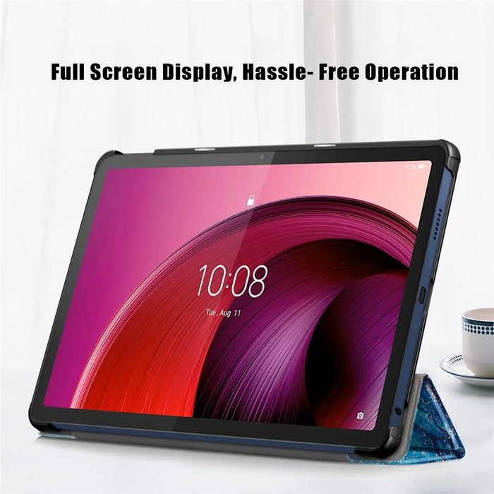 Trifold Stand Cover for Lenovo Tab M10 5G TB-360ZU , PU Leather Pattern Printing Tablet Case with Auto Sleep / Wake - Wave - 5