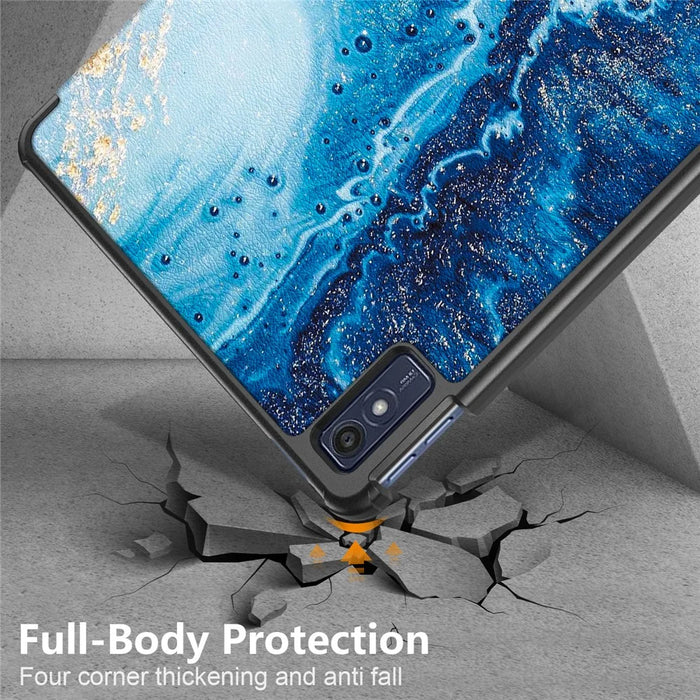 Trifold Stand Cover for Lenovo Tab M10 5G TB-360ZU , PU Leather Pattern Printing Tablet Case with Auto Sleep / Wake - Wave - 7