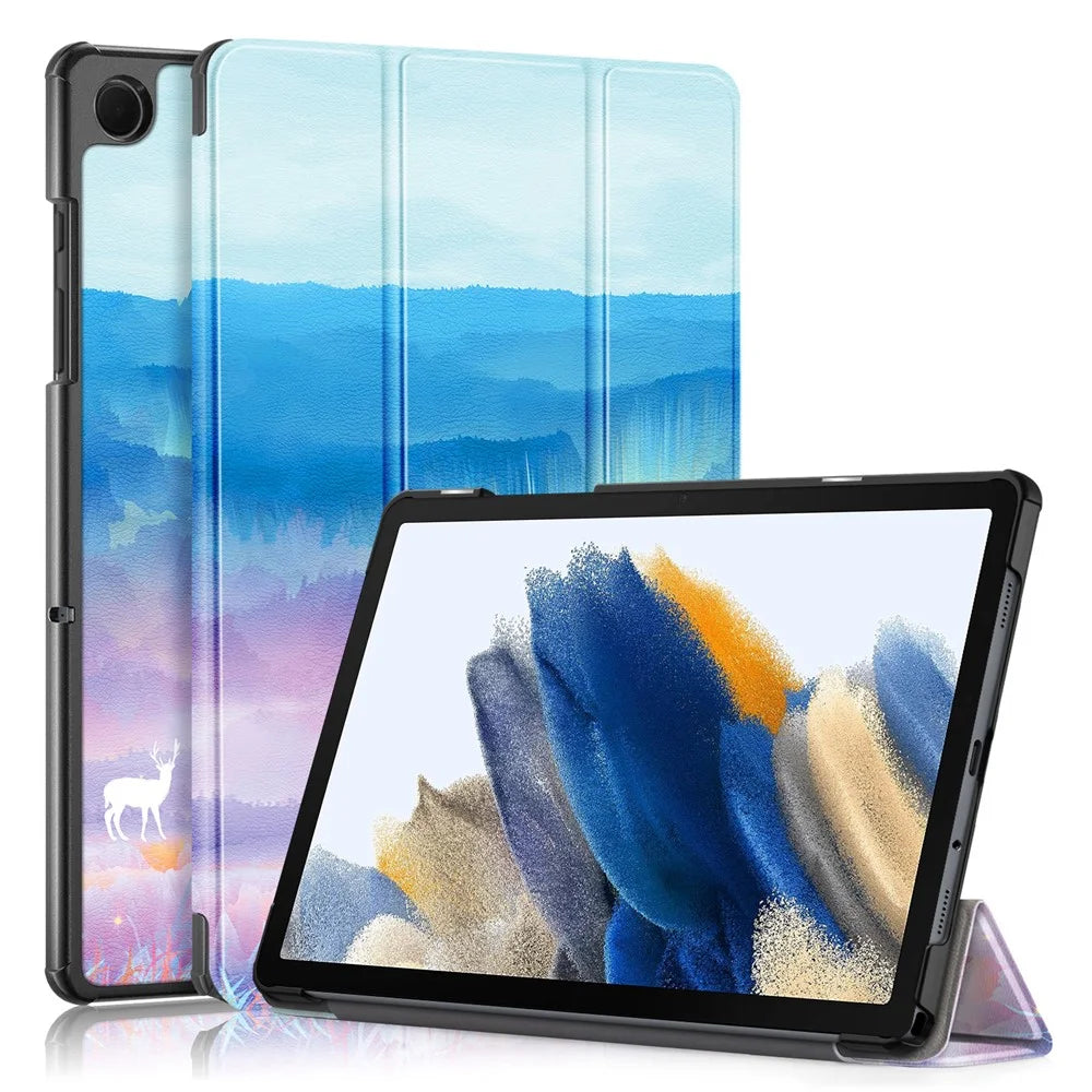 For Samsung Galaxy Tab A11+ / A9+ Leather Stand Cover Pattern Printing Tablet Case - Fantasy Deer - 1