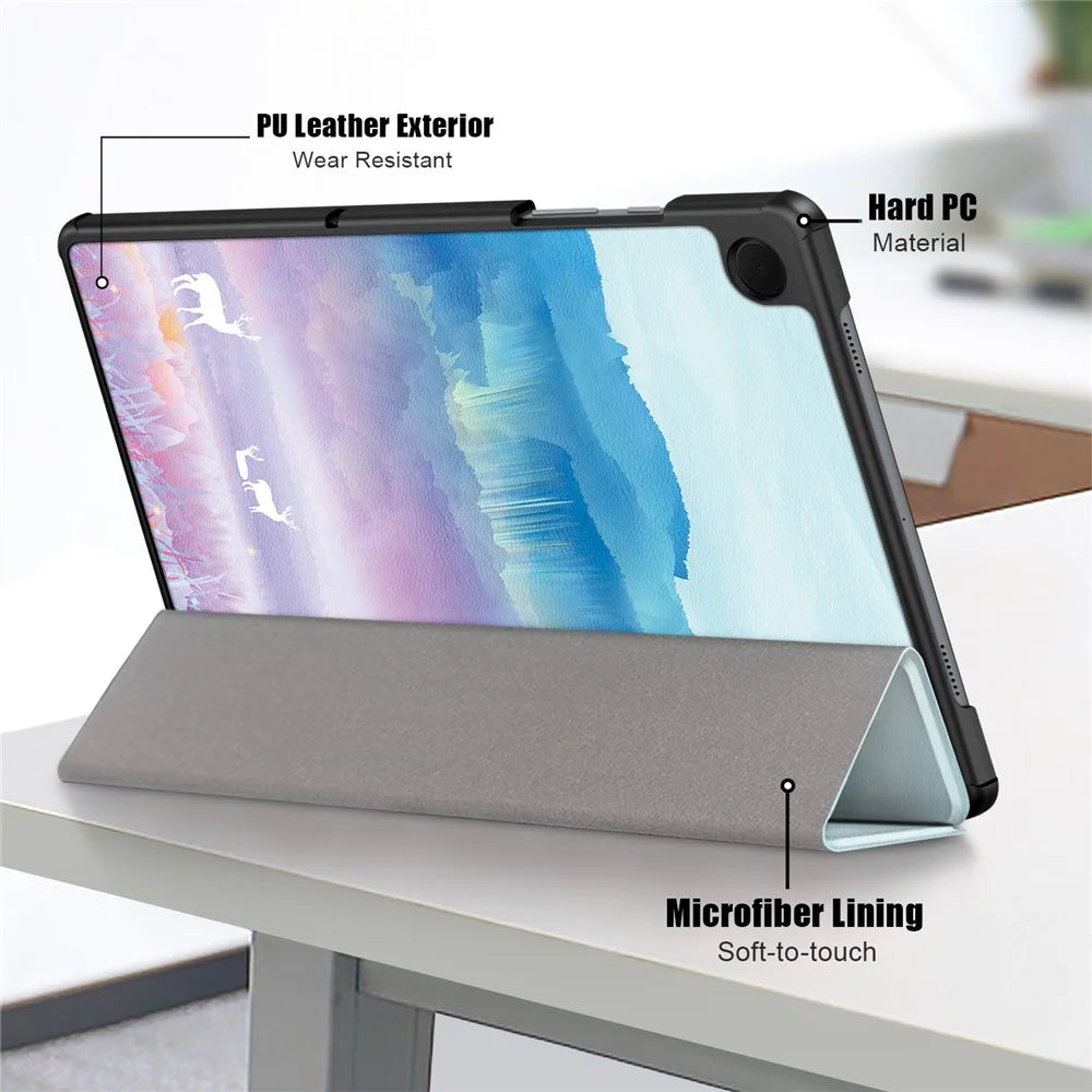For Samsung Galaxy Tab A11+ / A9+ Leather Stand Cover Pattern Printing Tablet Case - Fantasy Deer - 6