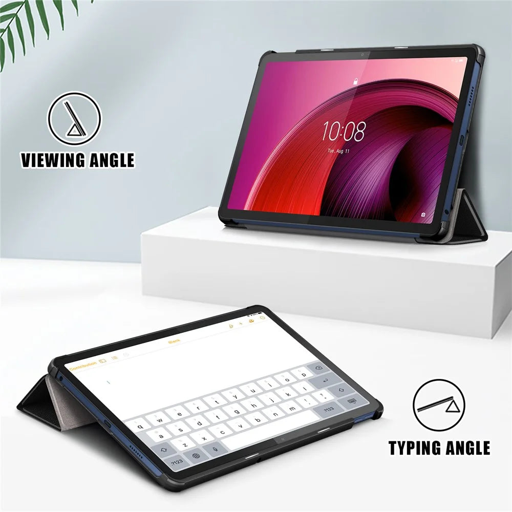 For Lenovo Tab M10 5G TB-360ZU Trifold Stand Smart Case PU Leather Full Body Protective Tablet Cover - Black - 3