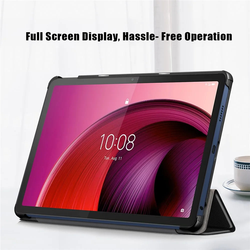 For Lenovo Tab M10 5G TB-360ZU Trifold Stand Smart Case PU Leather Full Body Protective Tablet Cover - Black - 5