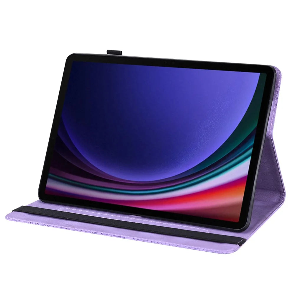 For Samsung Galaxy Tab S10 FE / S9 FE / S9 PU Leather Card Holder Tablet Case Flower Imprinting Support Stand Cover - Purple - 2
