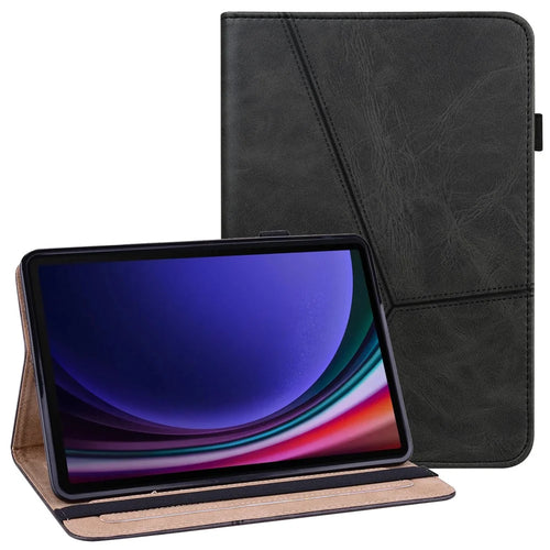 For Samsung Galaxy Tab S10 FE / S9 FE / S9 PU Stand Cover Line Imprinted Protective Tablet Cover with Card Slots - Black - 1