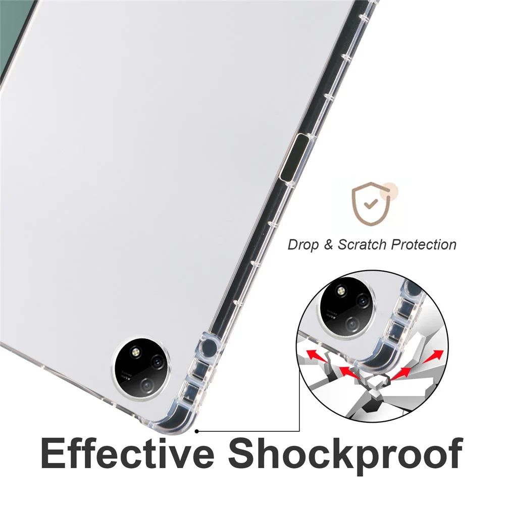 For vivo Pad2 Smart Trifold Stand Case PU Leather Transparent TPU Back Tablet Cover with Pencil Holder - Midnight Green - 5