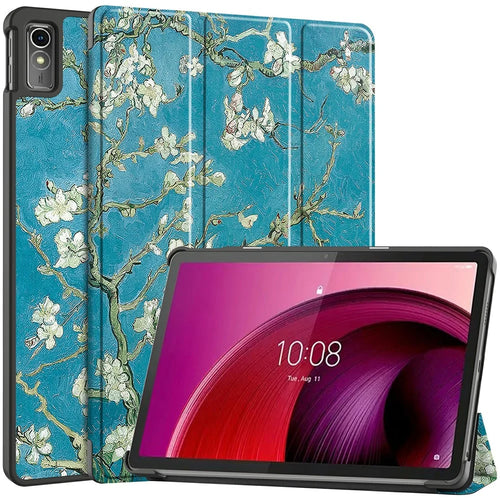 For Lenovo Tab M10 5G PU Leather Trifold Stand Cover Pattern Printing Auto Wake / Sleep Tablet Case - Apricot Blossom - 1