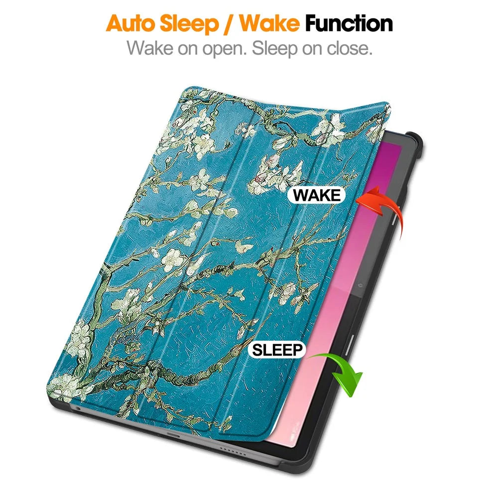 For Lenovo Tab M10 5G PU Leather Trifold Stand Cover Pattern Printing Auto Wake / Sleep Tablet Case - Apricot Blossom - 2