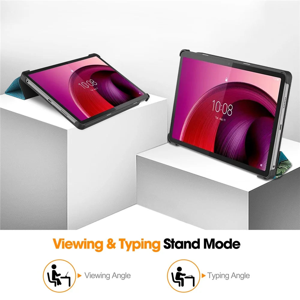 For Lenovo Tab M10 5G PU Leather Trifold Stand Cover Pattern Printing Auto Wake / Sleep Tablet Case - Apricot Blossom - 3