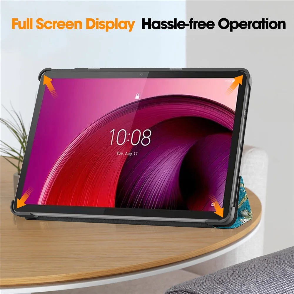 For Lenovo Tab M10 5G PU Leather Trifold Stand Cover Pattern Printing Auto Wake / Sleep Tablet Case - Apricot Blossom - 4