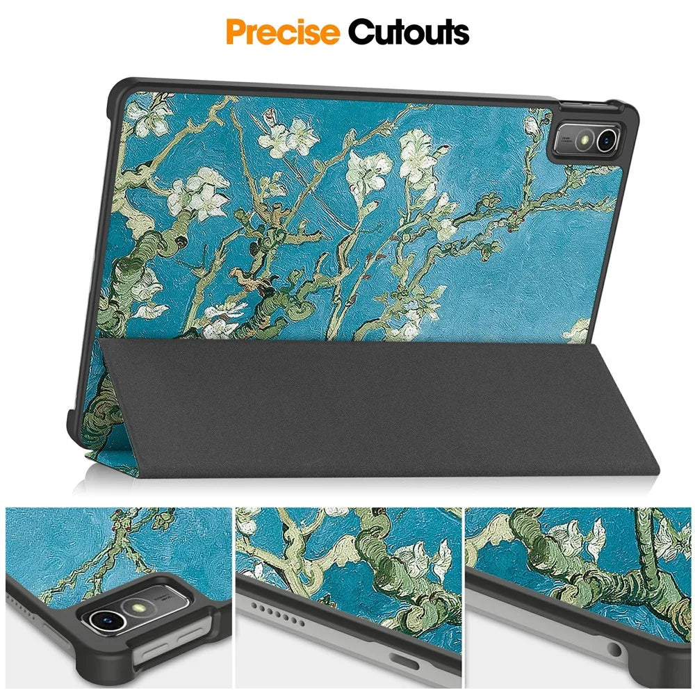 For Lenovo Tab M10 5G PU Leather Trifold Stand Cover Pattern Printing Auto Wake / Sleep Tablet Case - Apricot Blossom - 5