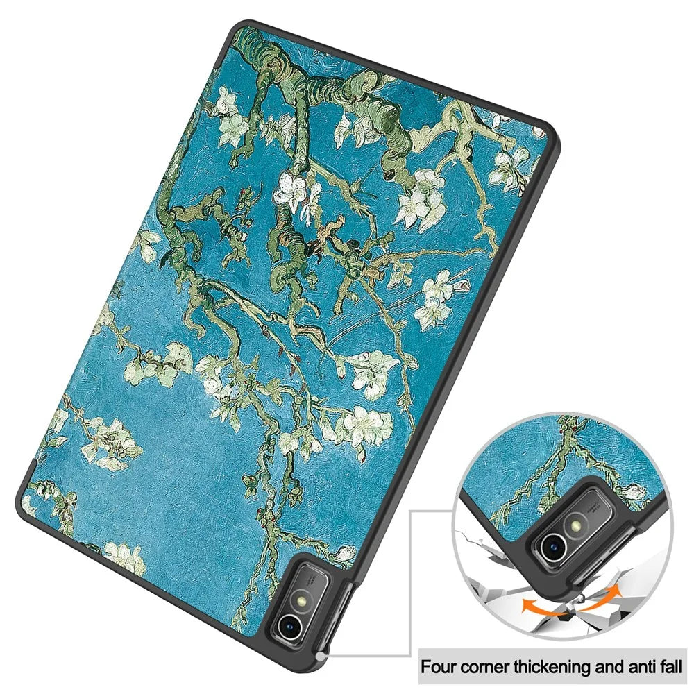 For Lenovo Tab M10 5G PU Leather Trifold Stand Cover Pattern Printing Auto Wake / Sleep Tablet Case - Apricot Blossom - 6