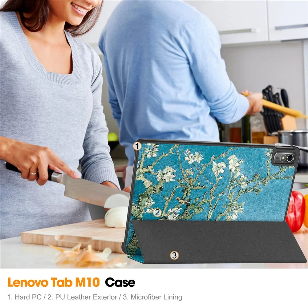 For Lenovo Tab M10 5G PU Leather Trifold Stand Cover Pattern Printing Auto Wake / Sleep Tablet Case - Apricot Blossom - 7