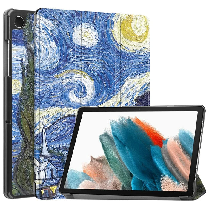For Samsung Galaxy Tab A9+ Trifold Stand Tablet Case PU Leather Pattern Printing Smart Protective Cover - Starry Sky - 1