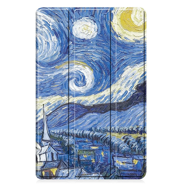 For Samsung Galaxy Tab A9+ Trifold Stand Tablet Case PU Leather Pattern Printing Smart Protective Cover - Starry Sky - 7
