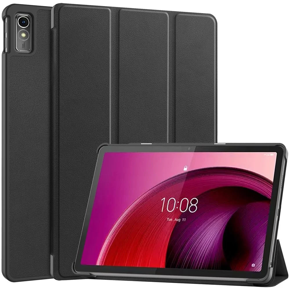 For Lenovo Tab M10 5G Tri-fold Stand Smart Cover PU Leather Auto Wake / Sleep Tablet Case - Black - 1