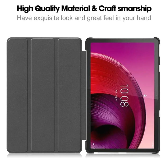 For Lenovo Tab M10 5G Tri-fold Stand Smart Cover PU Leather Auto Wake / Sleep Tablet Case - Black - 2