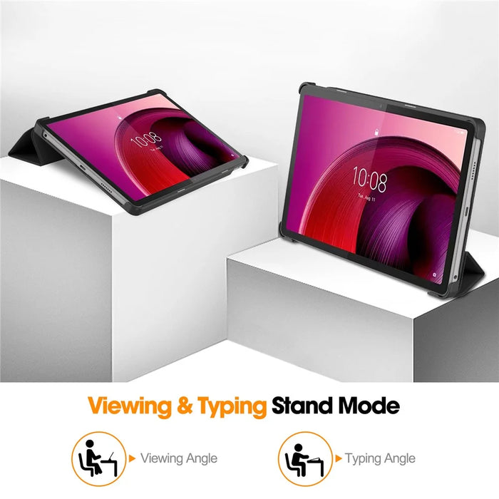 For Lenovo Tab M10 5G Tri-fold Stand Smart Cover PU Leather Auto Wake / Sleep Tablet Case - Black - 4
