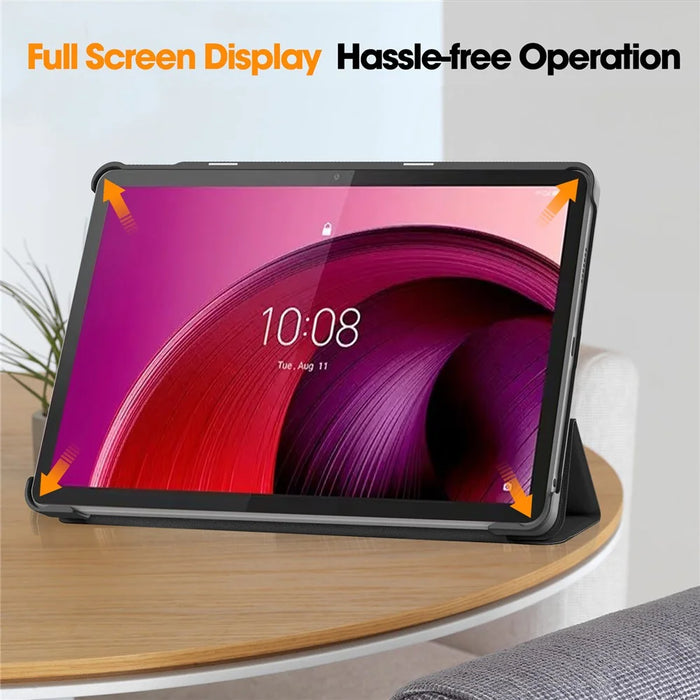 For Lenovo Tab M10 5G Tri-fold Stand Smart Cover PU Leather Auto Wake / Sleep Tablet Case - Black - 5
