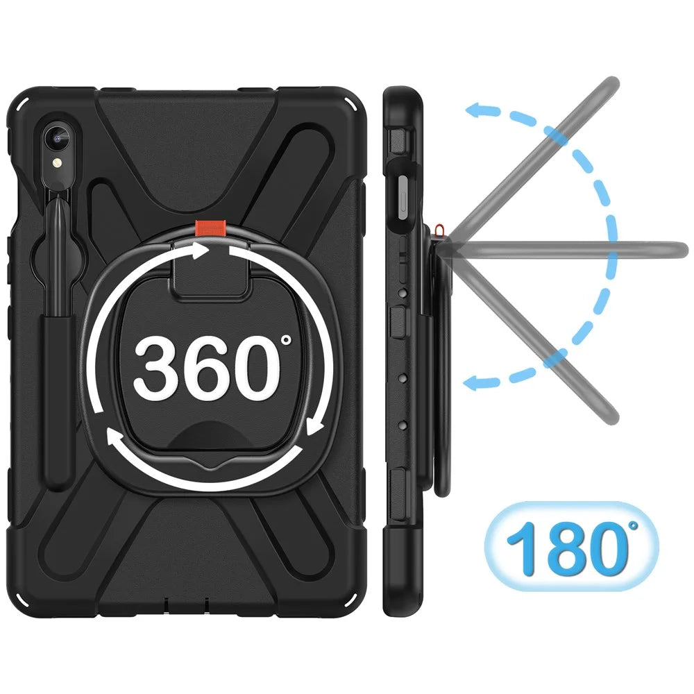 For Samsung Galaxy Tab S10 Lite / S10 FE / S9 FE / S9 / S8 / S7 PC+Silicone Case Rotating Kickstand Tablet Cover - Black+Black - 2