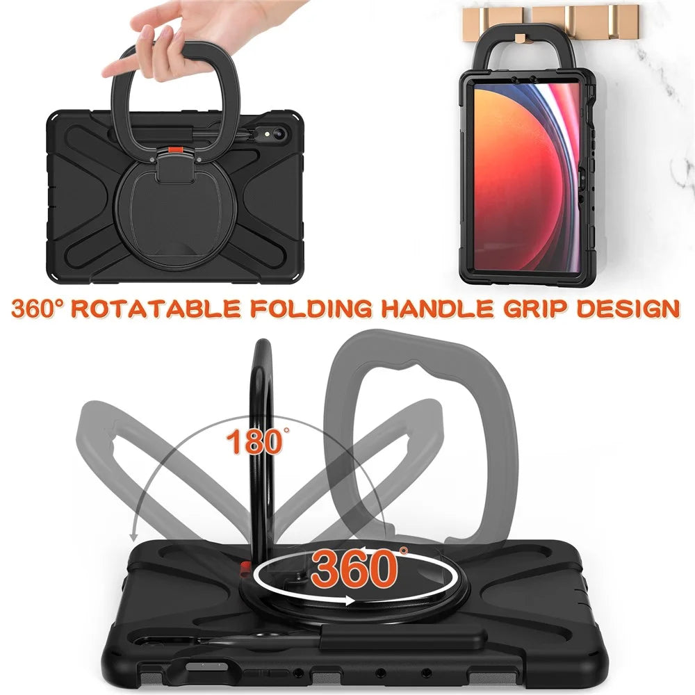 For Samsung Galaxy Tab S10 Lite / S10 FE / S9 FE / S9 / S8 / S7 PC+Silicone Case Rotating Kickstand Tablet Cover - Black+Black - 3