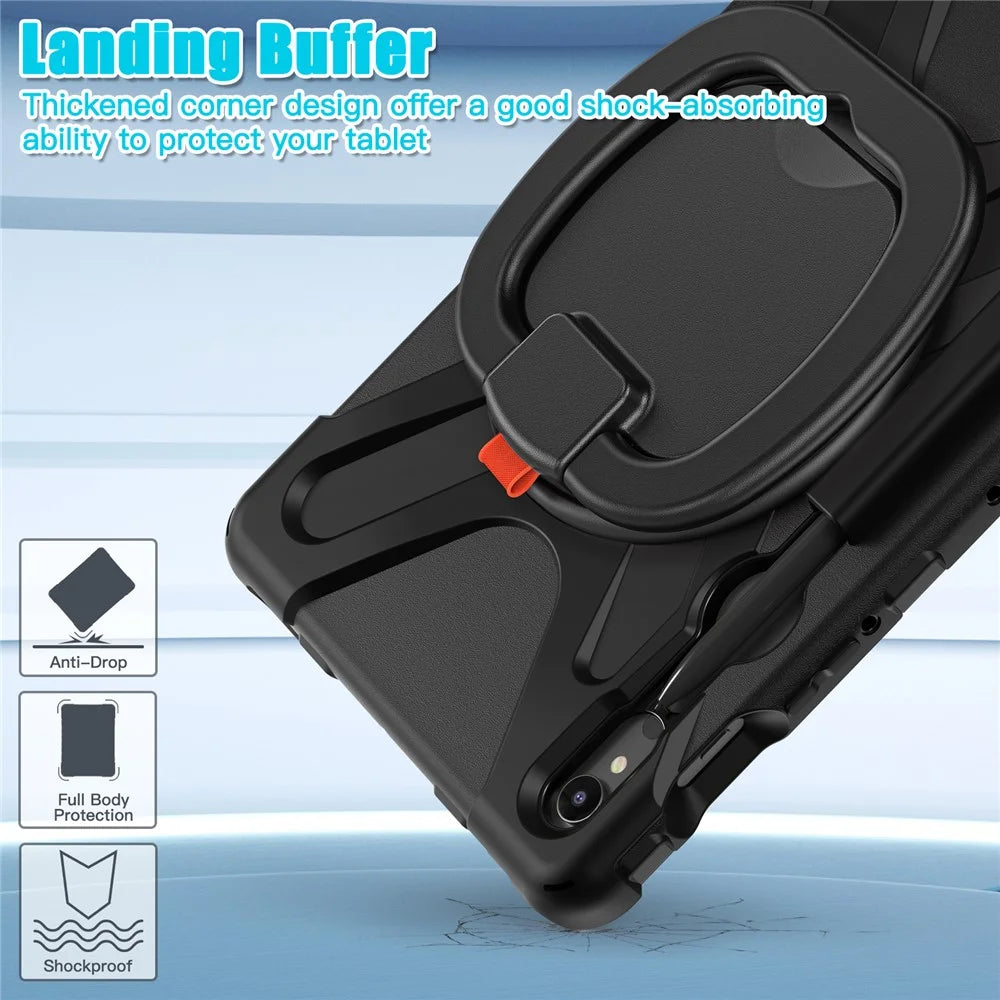 For Samsung Galaxy Tab S10 Lite / S10 FE / S9 FE / S9 / S8 / S7 PC+Silicone Case Rotating Kickstand Tablet Cover - Black+Black - 4