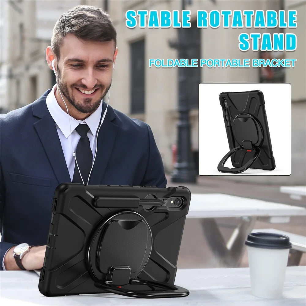 For Samsung Galaxy Tab S10 Lite / S10 FE / S9 FE / S9 / S8 / S7 PC+Silicone Case Rotating Kickstand Tablet Cover - Black+Black - 6