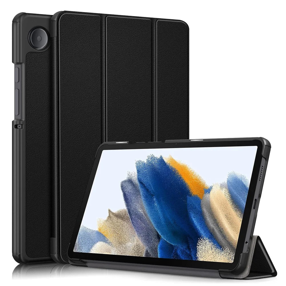 For Samsung Galaxy Tab A11 / A9 PU Leather Tablet Case Tri-Fold Stand Cover - Black - 1