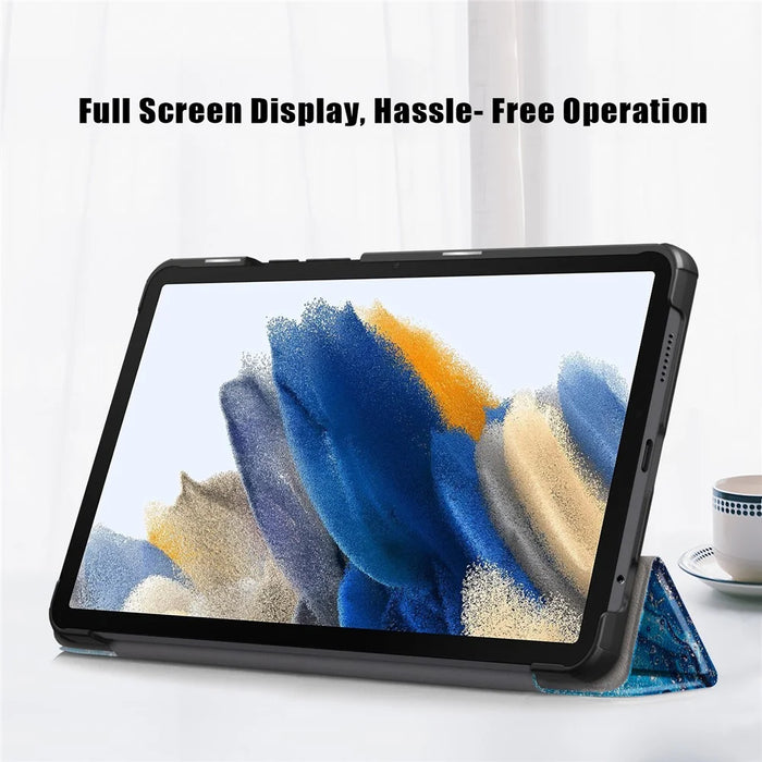 For Samsung Galaxy Tab A11 / A9 Tri-fold Stand Tablet Leather Case Pattern Printing Tablet Cover - Wave - 4