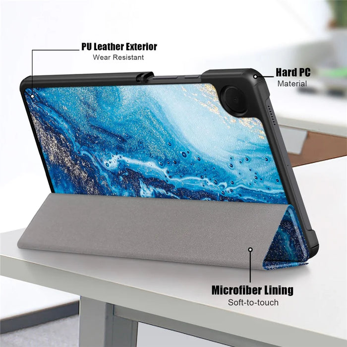 For Samsung Galaxy Tab A11 / A9 Tri-fold Stand Tablet Leather Case Pattern Printing Tablet Cover - Wave - 5