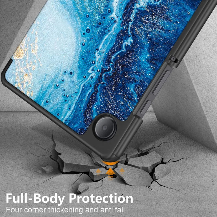For Samsung Galaxy Tab A11 / A9 Tri-fold Stand Tablet Leather Case Pattern Printing Tablet Cover - Wave - 6