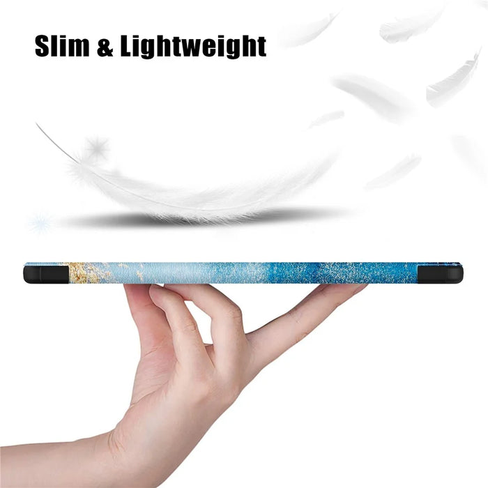 For Samsung Galaxy Tab A11 / A9 Tri-fold Stand Tablet Leather Case Pattern Printing Tablet Cover - Wave - 7