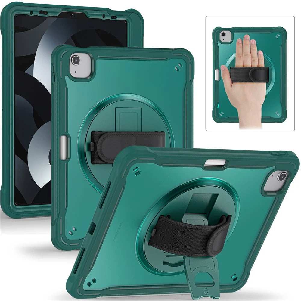 For iPad Air 11 (2026) / (2025) / (2024) / Air (2020) / (2022) / Pro 11 (2018) / (2020) / (2021) / (2022) PC+TPU Tablet Case with Hand Strap - Midnight Green - 1