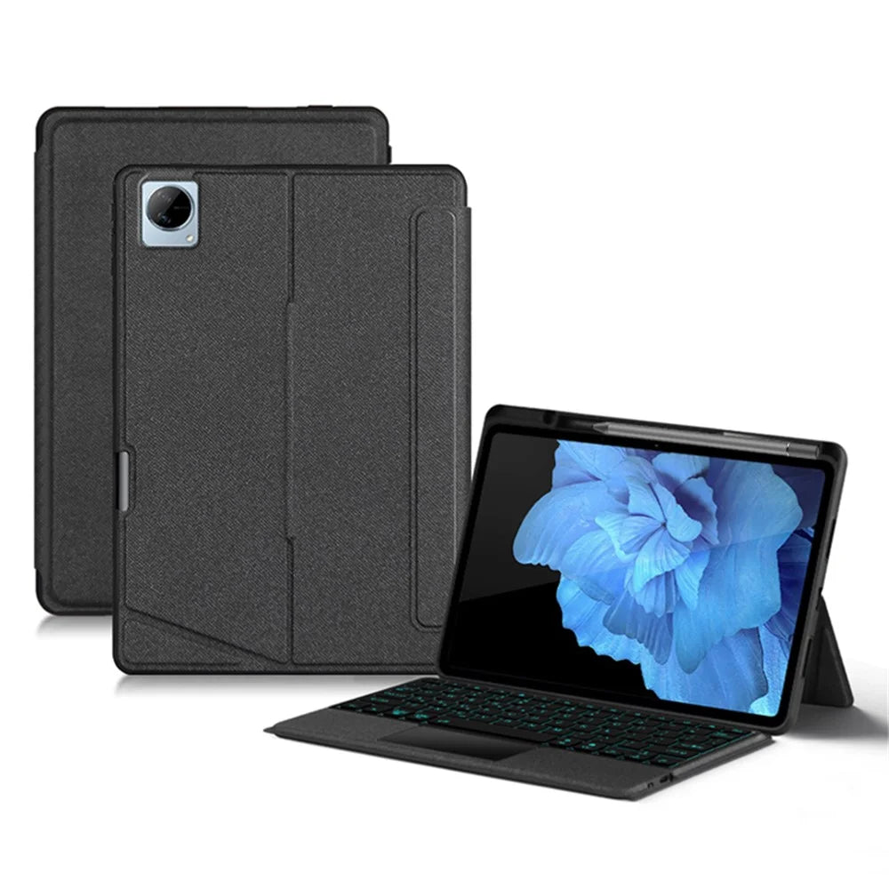For vivo Pad Leather Case + Bluetooth-compatible Keyboard with Backlight Trackpad - Black - 1