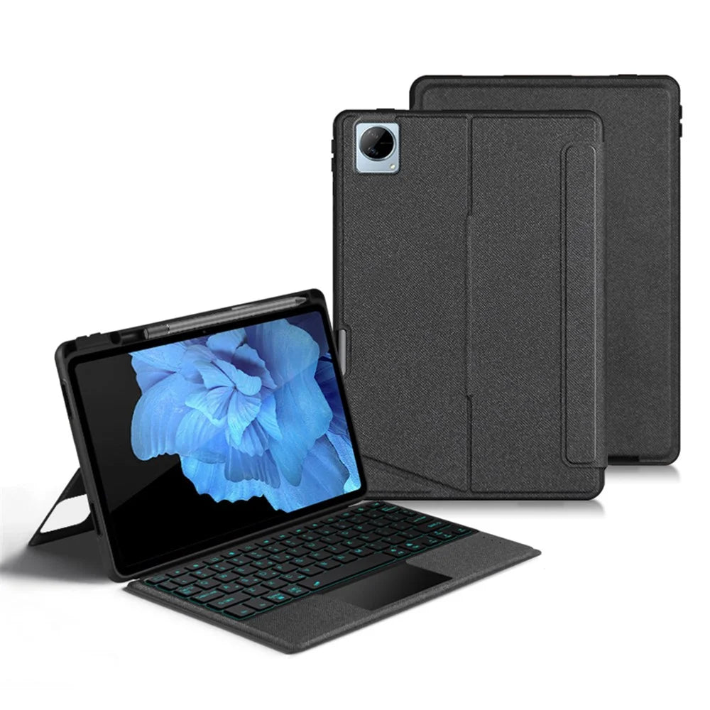 For vivo Pad Leather Case + Bluetooth-compatible Keyboard with Backlight Trackpad - Black - 2