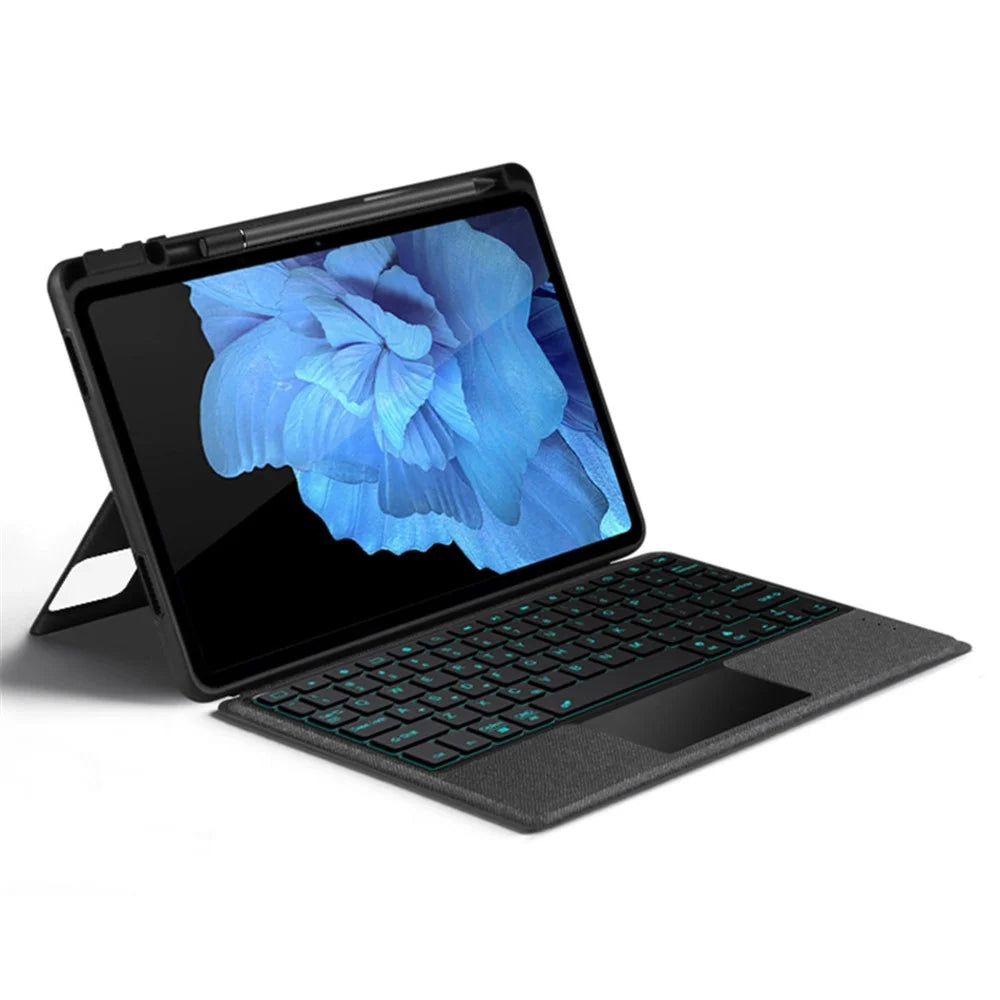 For vivo Pad Leather Case + Bluetooth-compatible Keyboard with Backlight Trackpad - Black - 3