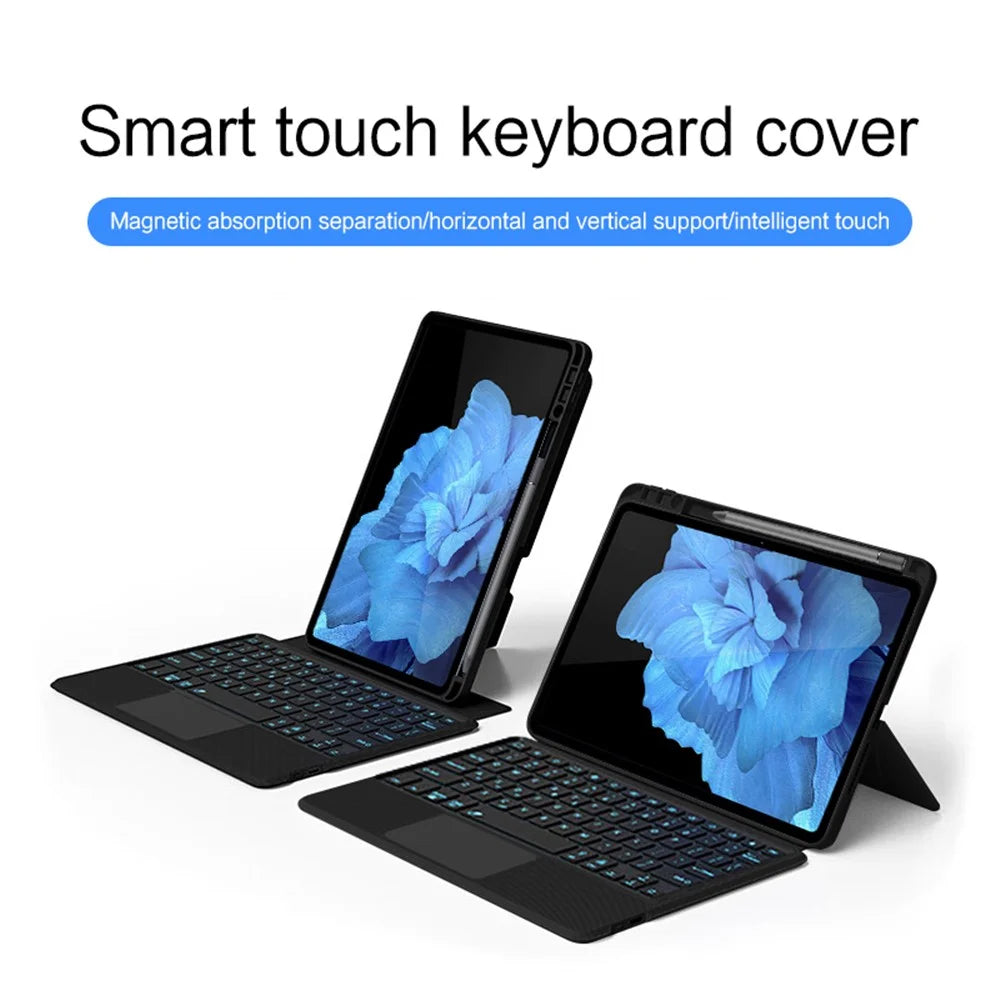 For vivo Pad Leather Case + Bluetooth-compatible Keyboard with Backlight Trackpad - Black - 4
