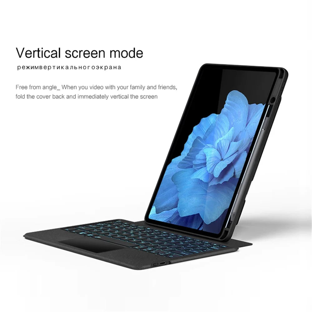 For vivo Pad Leather Case + Bluetooth-compatible Keyboard with Backlight Trackpad - Black - 6