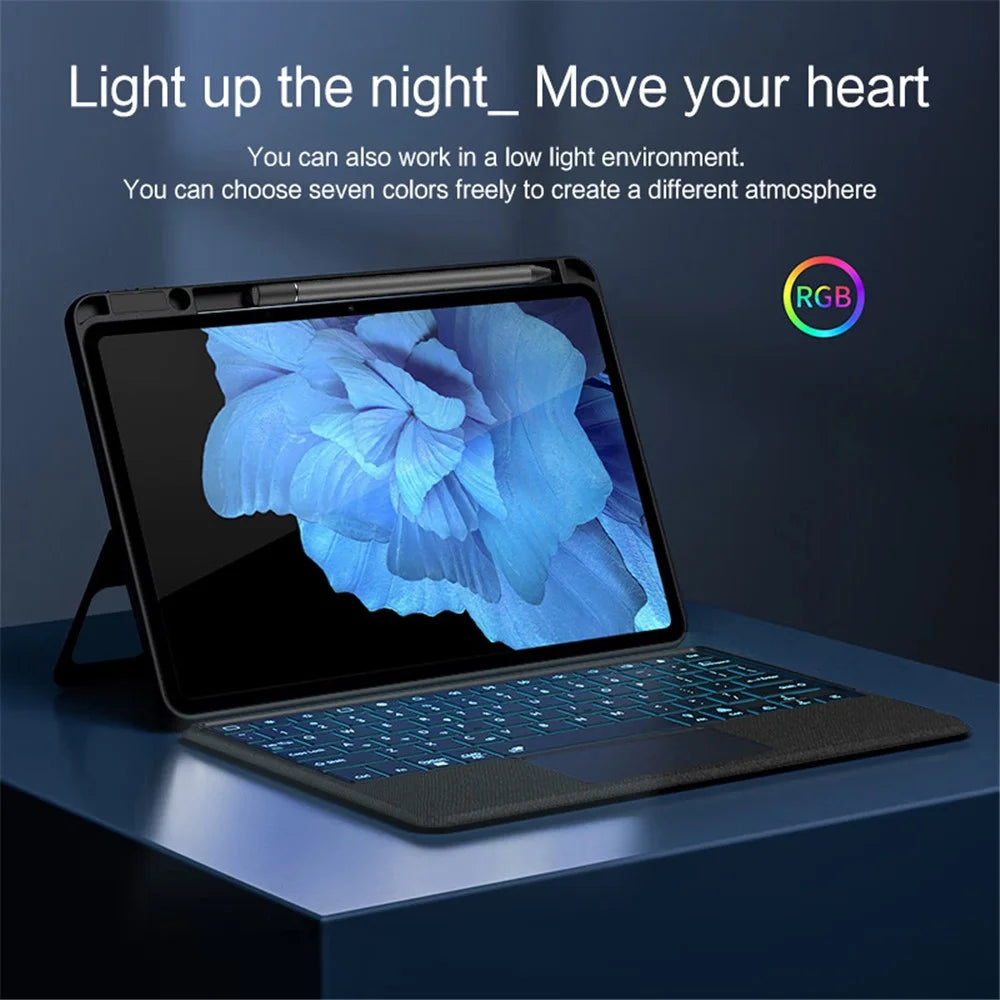 For vivo Pad Leather Case + Bluetooth-compatible Keyboard with Backlight Trackpad - Black - 7