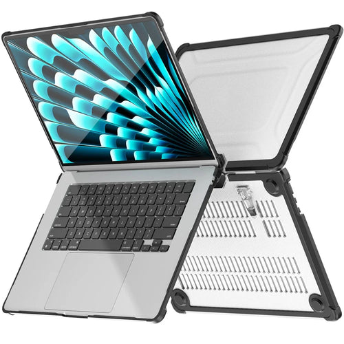 For Macbook Air 15 inch (2026) A3448 / (2025) A3241 / (2024) A311 / (2023) A2941 PC+TPU Laptop Case Heat Dissipation Kickstand Non-Slip Notebook Cover - Black - 1