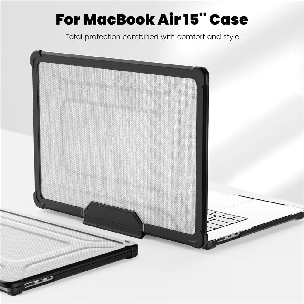 For Macbook Air 15 inch (2026) A3448 / (2025) A3241 / (2024) A311 / (2023) A2941 PC+TPU Laptop Case Heat Dissipation Kickstand Non-Slip Notebook Cover - Black - 4