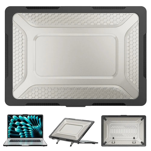 For Macbook Air 15 inch (2026) A3448 / (2025) A3241 / (2024) A311 / (2023) A2941 Anti-Slip Laptop Case Honeycomb Heat Dissipation Kickstand PC+TPU Cover - Black - 1