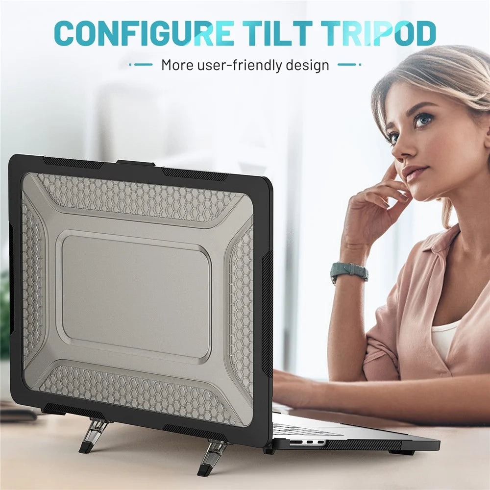 For Macbook Air 15 inch (2026) A3448 / (2025) A3241 / (2024) A311 / (2023) A2941 Anti-Slip Laptop Case Honeycomb Heat Dissipation Kickstand PC+TPU Cover - Black - 7
