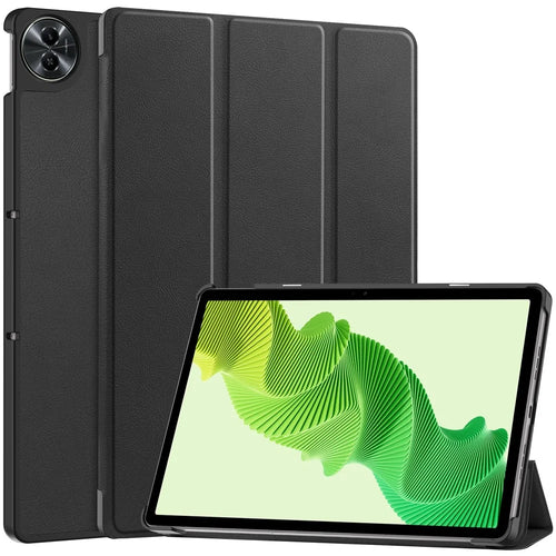 For Realme Pad 2 Trifold Stand Tablet Case PU Leather Full Protection Cover - Black - 1