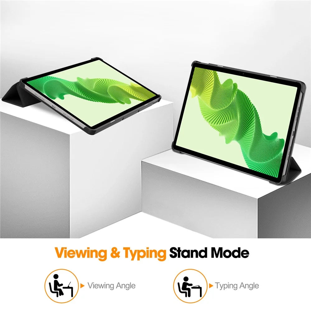For Realme Pad 2 Trifold Stand Tablet Case PU Leather Full Protection Cover - Black - 3