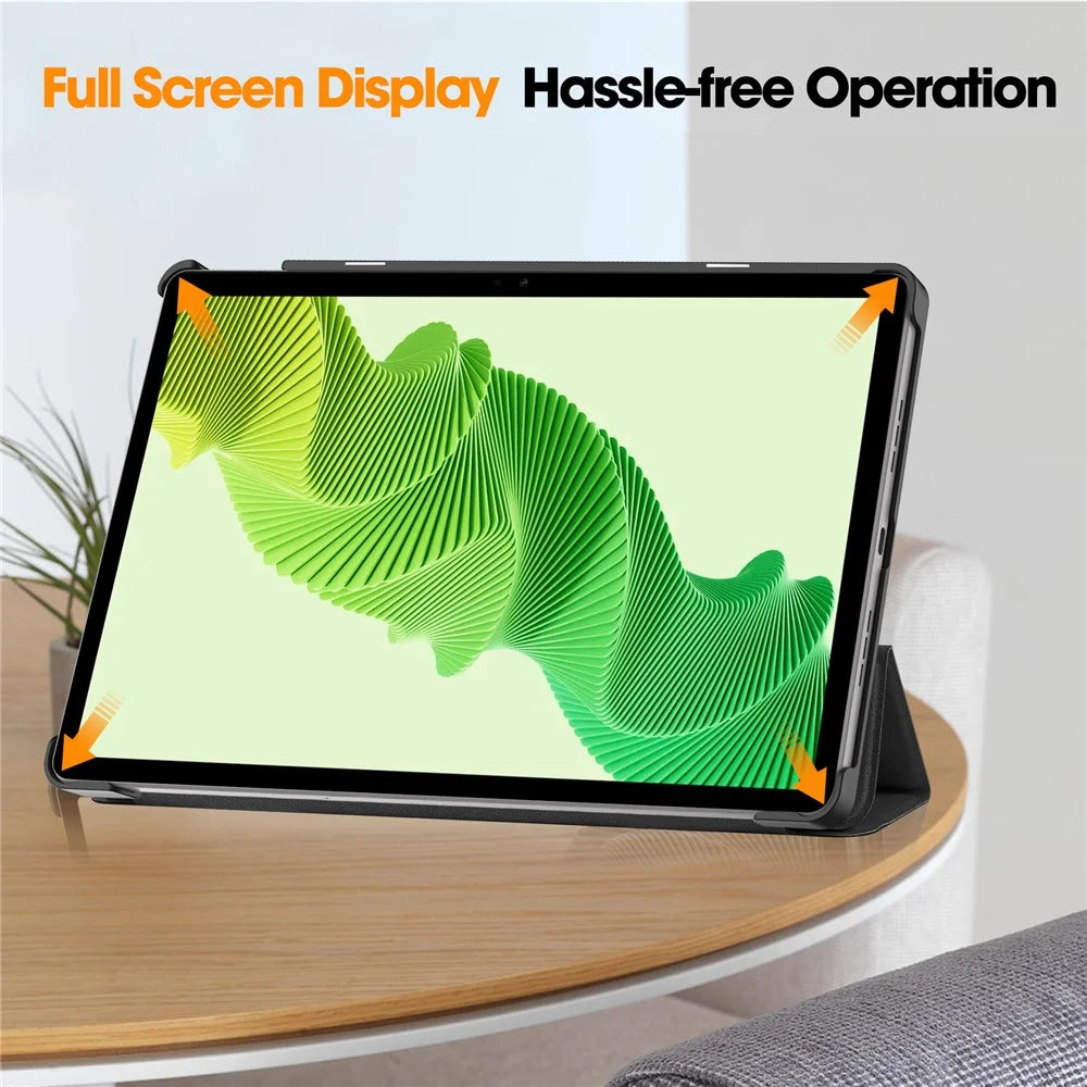 For Realme Pad 2 Trifold Stand Tablet Case PU Leather Full Protection Cover - Black - 4